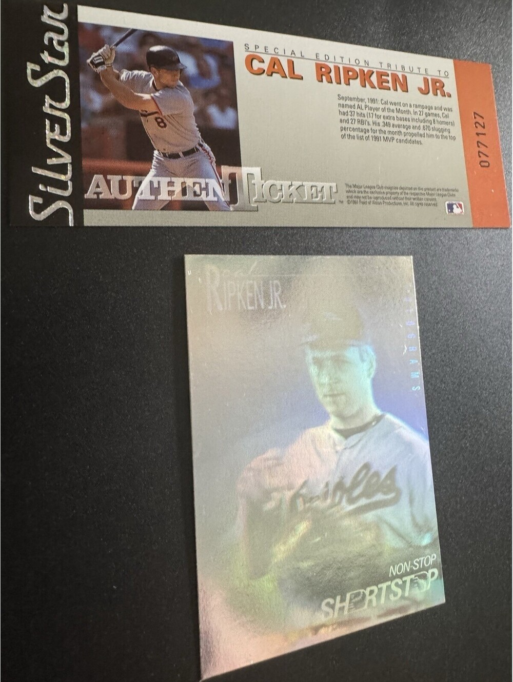 1991 Field of Vision Silver Star Cal Ripken Jr AuthenTicket #077127 Hologram Crd